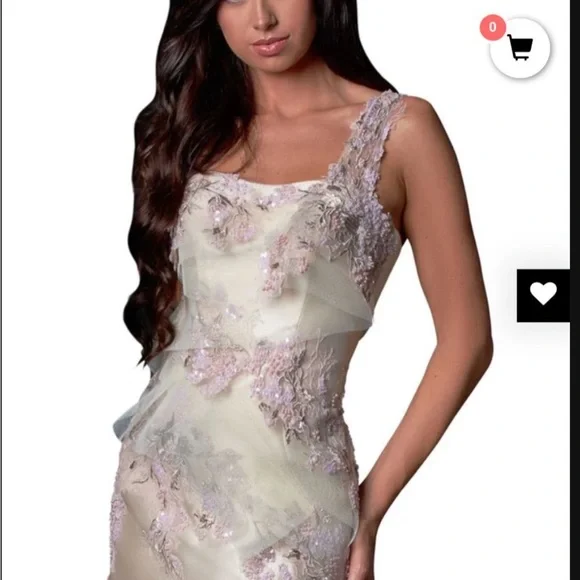 Terani Couture Cream and Pink One Shoulder Dress - Picture 4 of 5